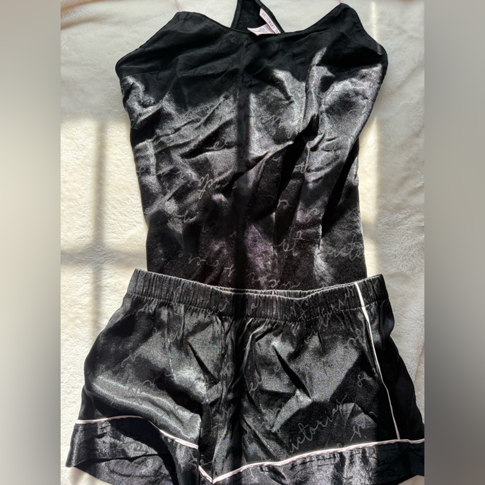 Victoria's Secret Black Satin Sleepwear with Pink detail
